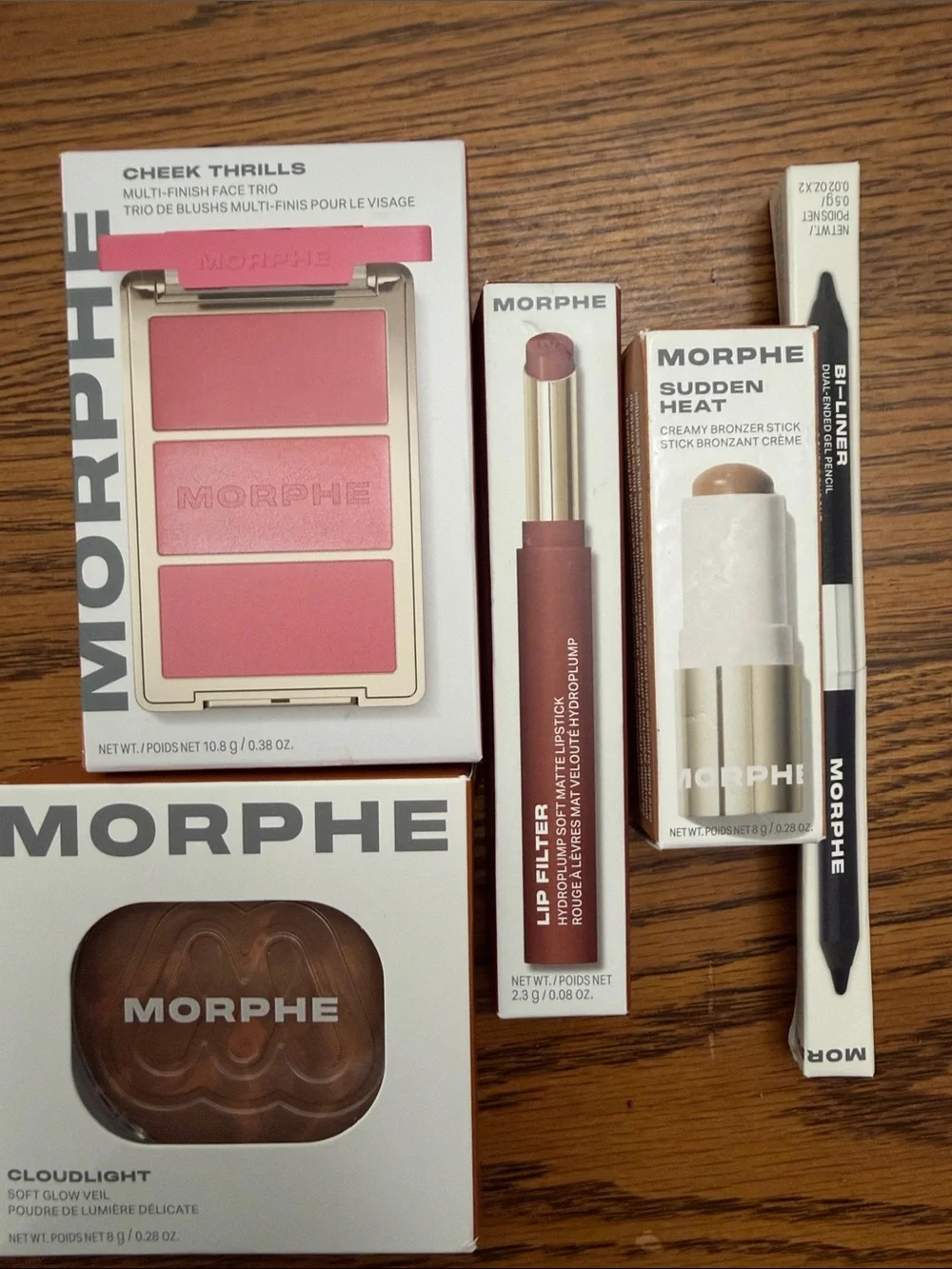 Morphe Cheek Thrills Trio + Lip Filter and Bronzer Stick - Pink Blush Set